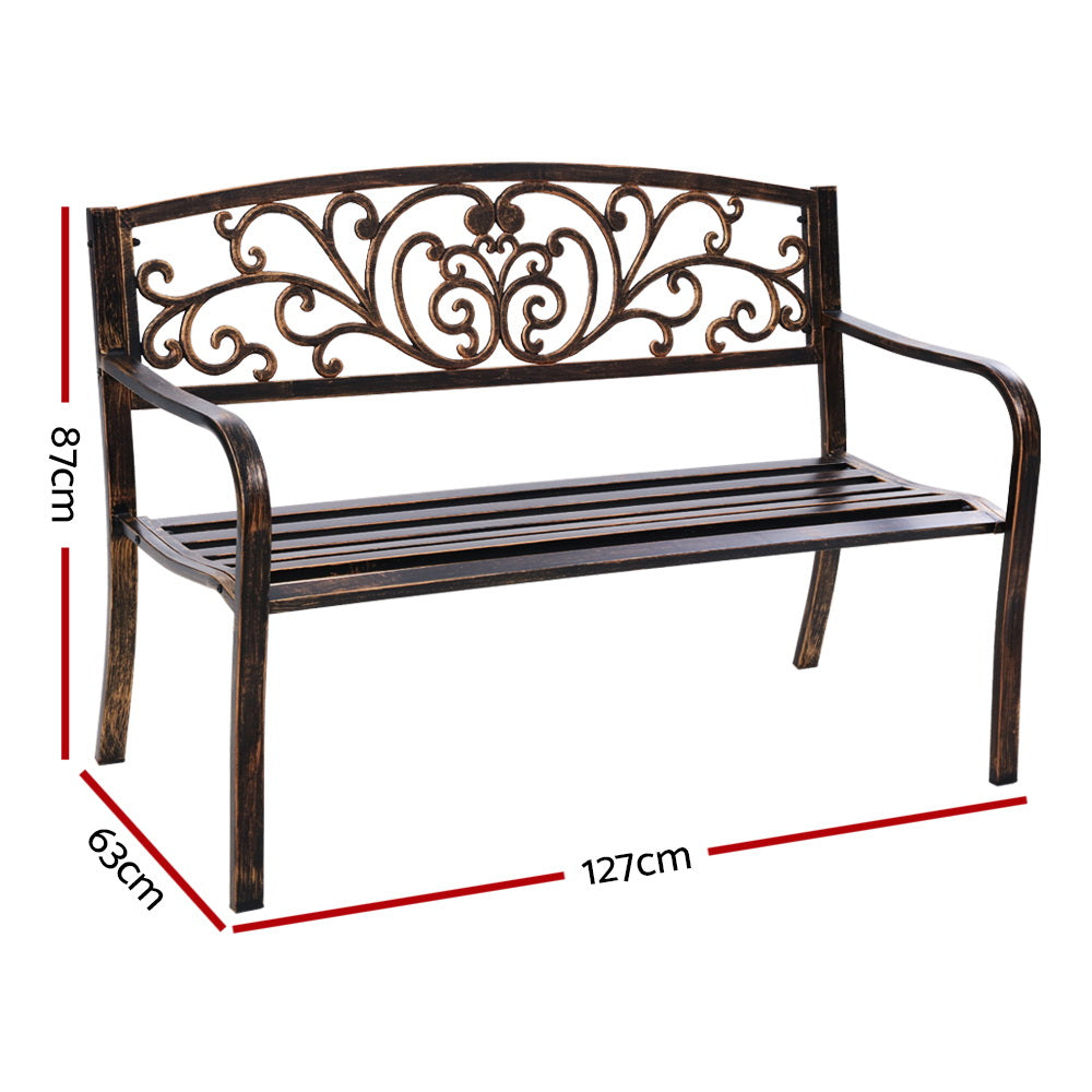 Eden Nest Outdoor Garden Bench Steel 3 Seater Park Bronze