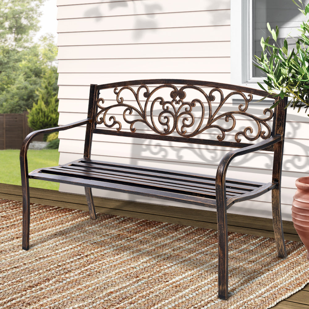 Eden Nest Outdoor Garden Bench Steel 3 Seater Park Bronze