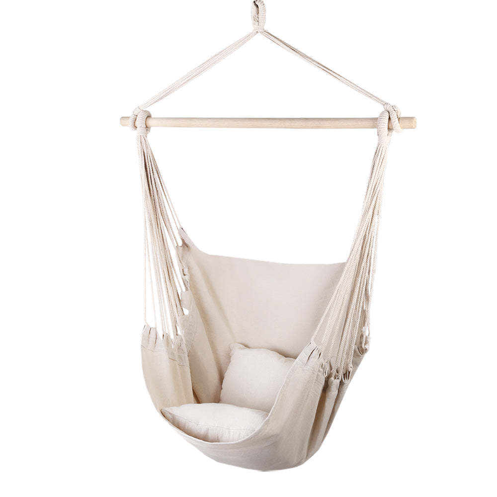 Eden Nest Outdoor Hammock Chair Cream Cushion Pillow