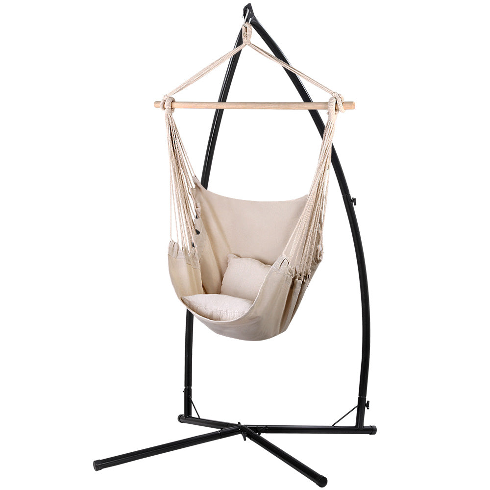 Eden Nest Hammock Chair With Steel Stand Cream Outdoor