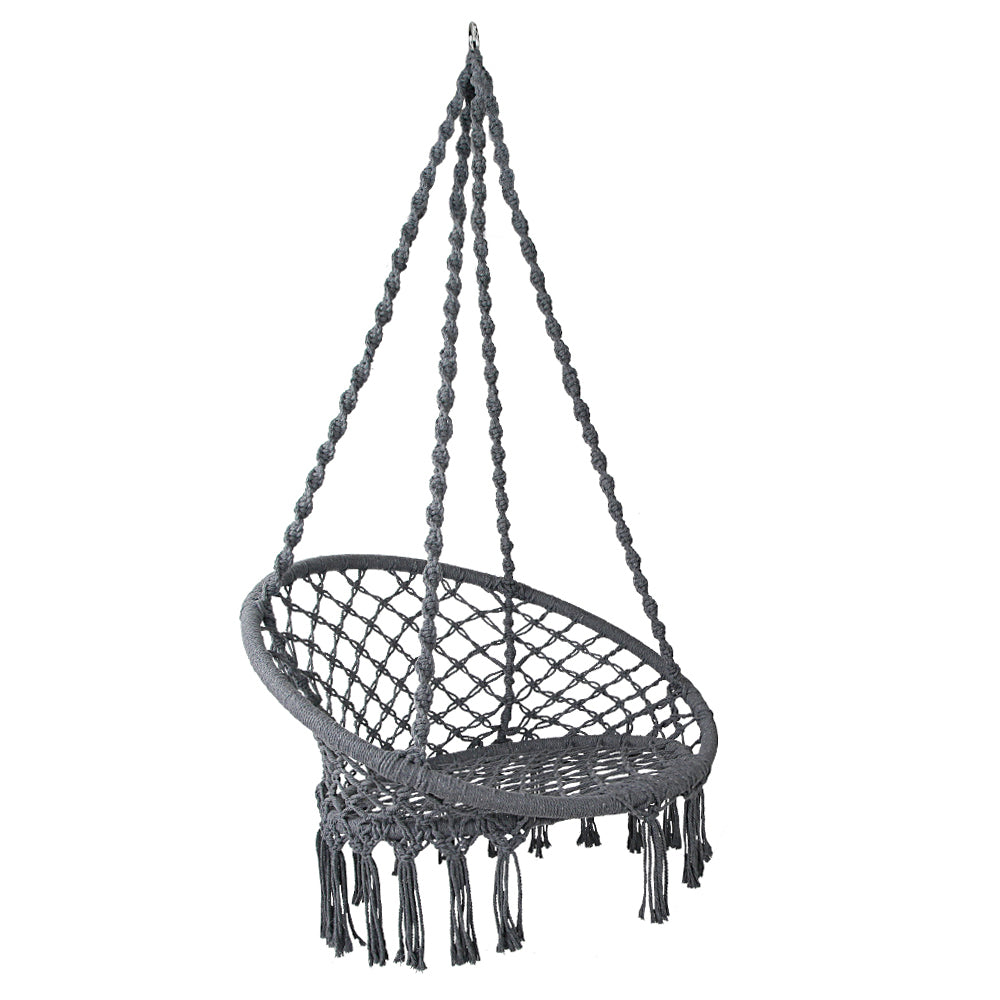 Eden Nest Macrame Hammock Chair Outdoor Indoor Gray Cotton
