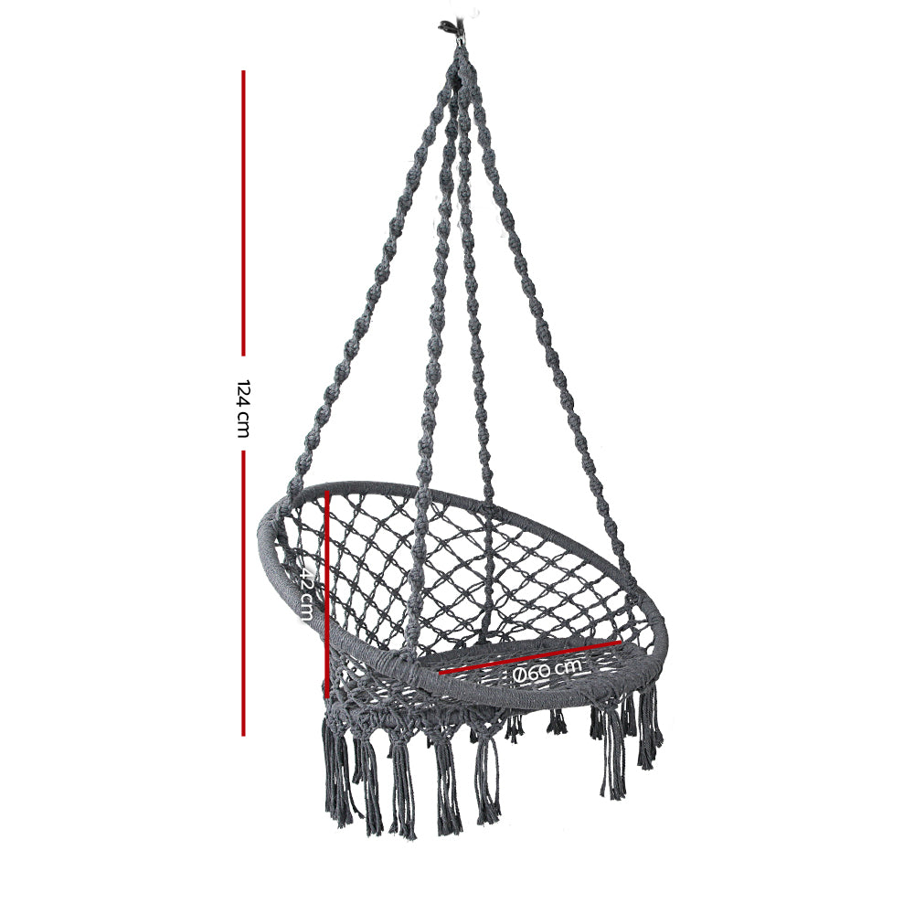 Eden Nest Macrame Hammock Chair Outdoor Indoor Gray Cotton