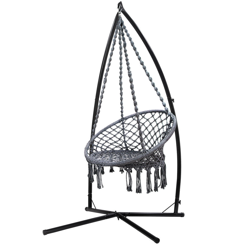 Eden Nest Hammock Chair With Steel Stand Macrame Grey