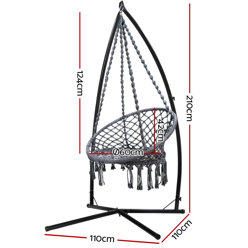 Eden Nest Hammock Chair With Steel Stand Macrame Grey