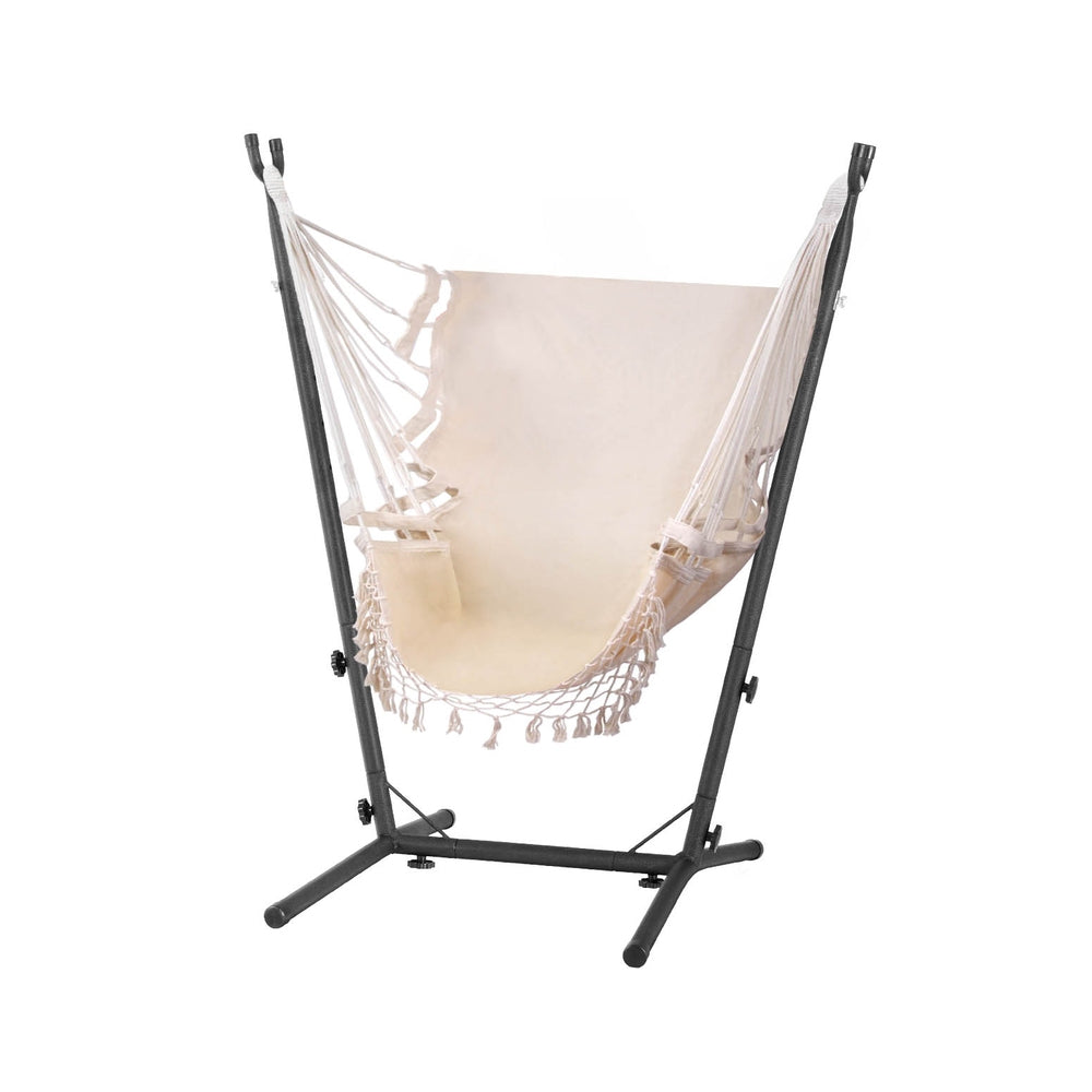 Eden Nest Outdoor Cream Hammock Chair With Stand For Patio