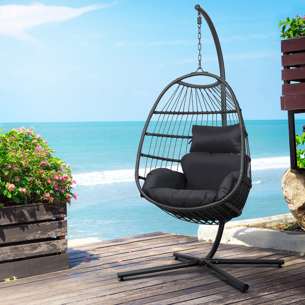 Eden Nest Egg Swing Chair With Wicker Pod Stand Grey