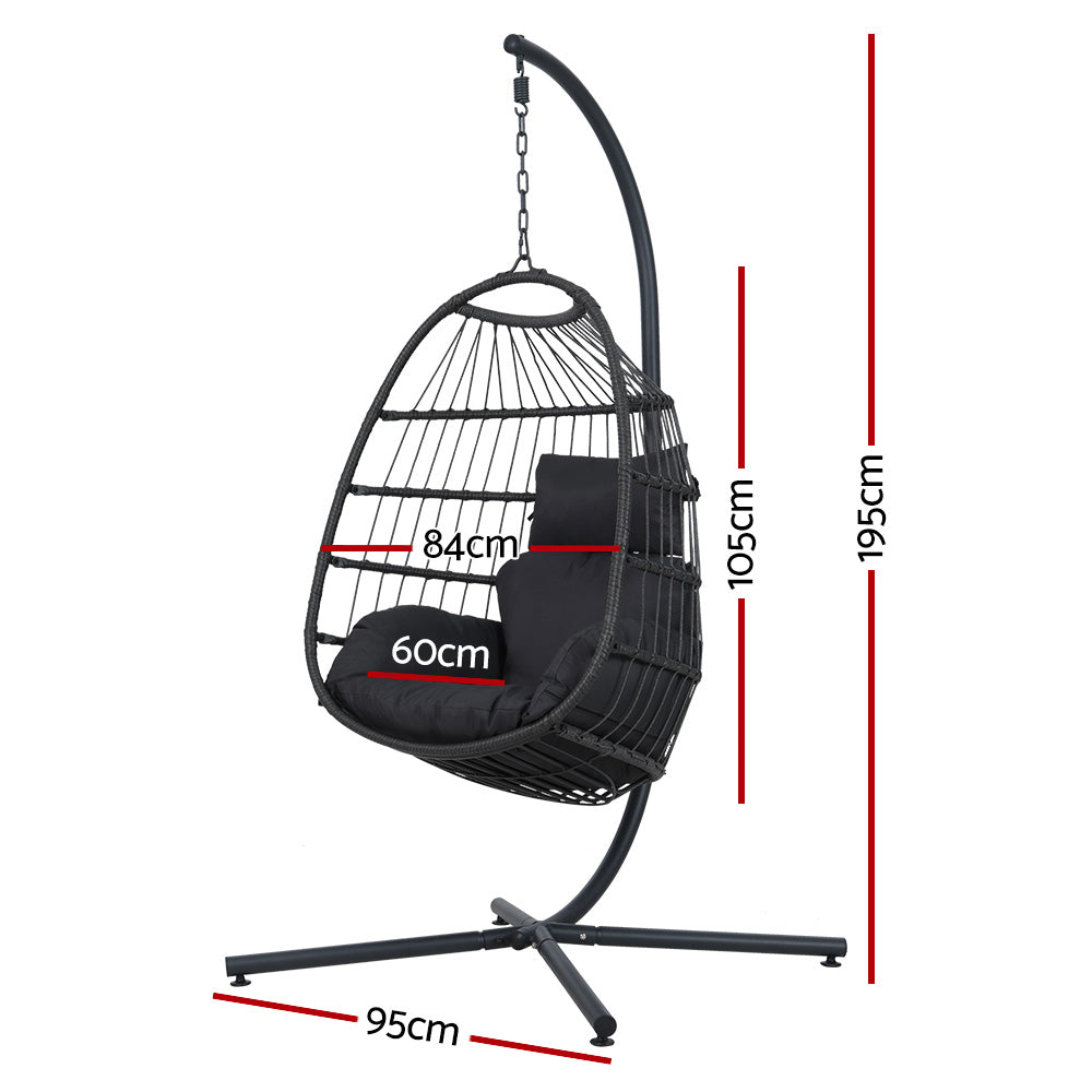 Eden Nest Egg Swing Chair With Wicker Pod Stand Grey
