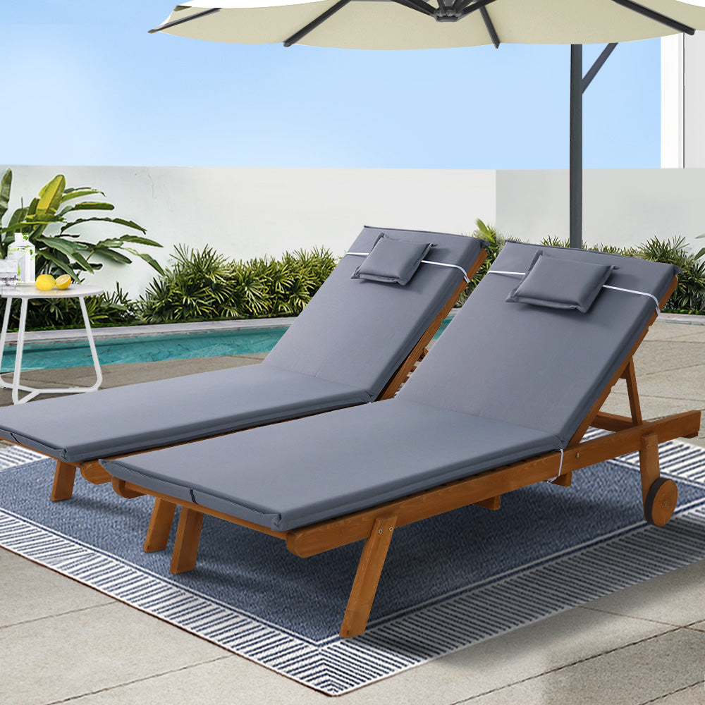 Eden Nest Wheeled Wooden Sun Loungers Outdoor Day Bed Grey