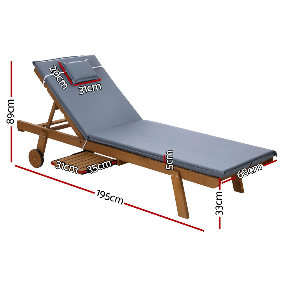 Eden Nest Wheeled Wooden Sun Loungers Outdoor Day Bed Grey