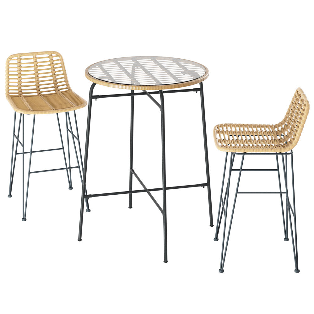 Eden Nest 3 Piece Outdoor Bar Set With Wicker Table Chairs