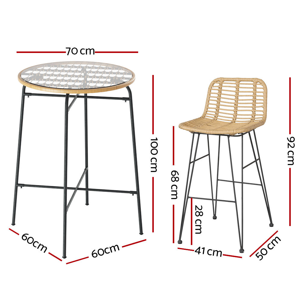 Eden Nest 3 Piece Outdoor Bar Set With Wicker Table Chairs