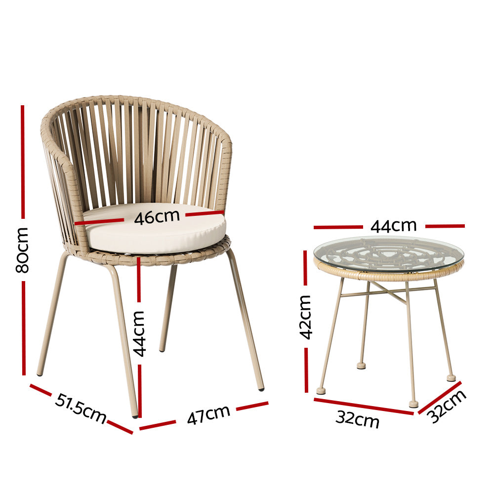 Eden Nest 3 Piece Outdoor Bistro Set With Rope Chairs Beige
