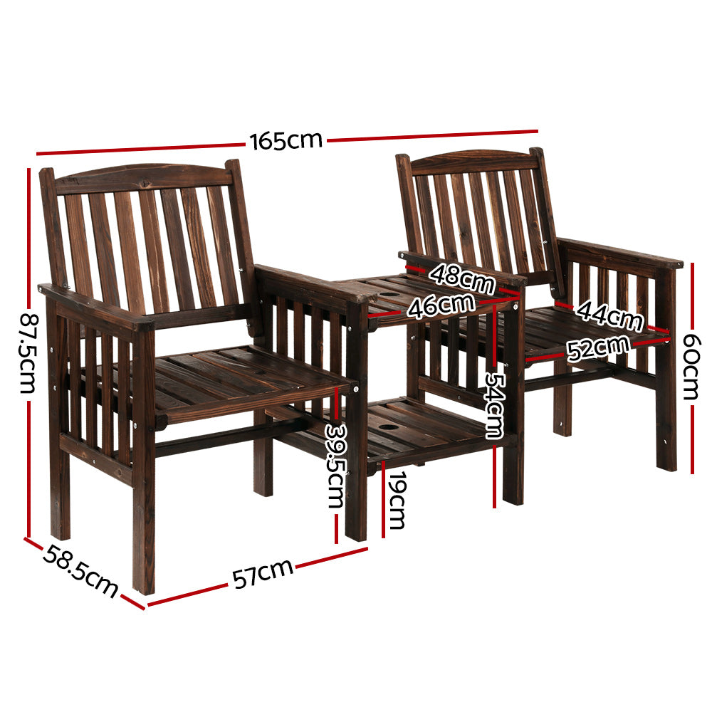 Eden Nest Outdoor Garden Bench Loveseat with Table Charcoal
