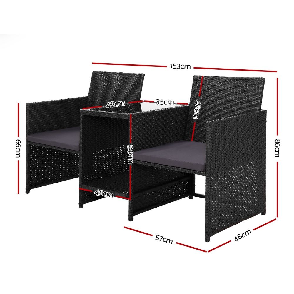 Eden Nest Outdoor Wicker Loveseat Bistro Set Black