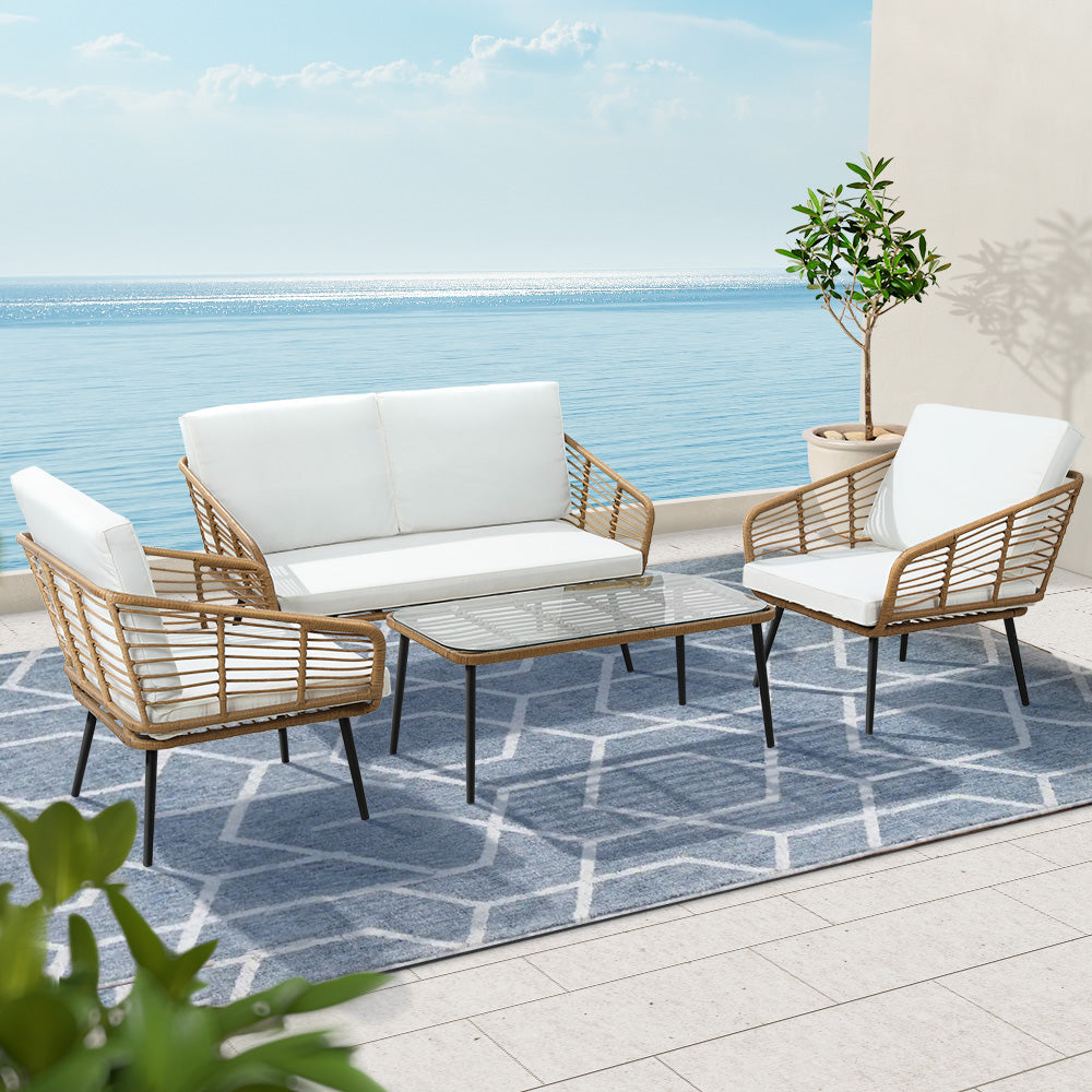 Eden Nest 4 Piece Outdoor Sofa Set Rattan Table Chairs