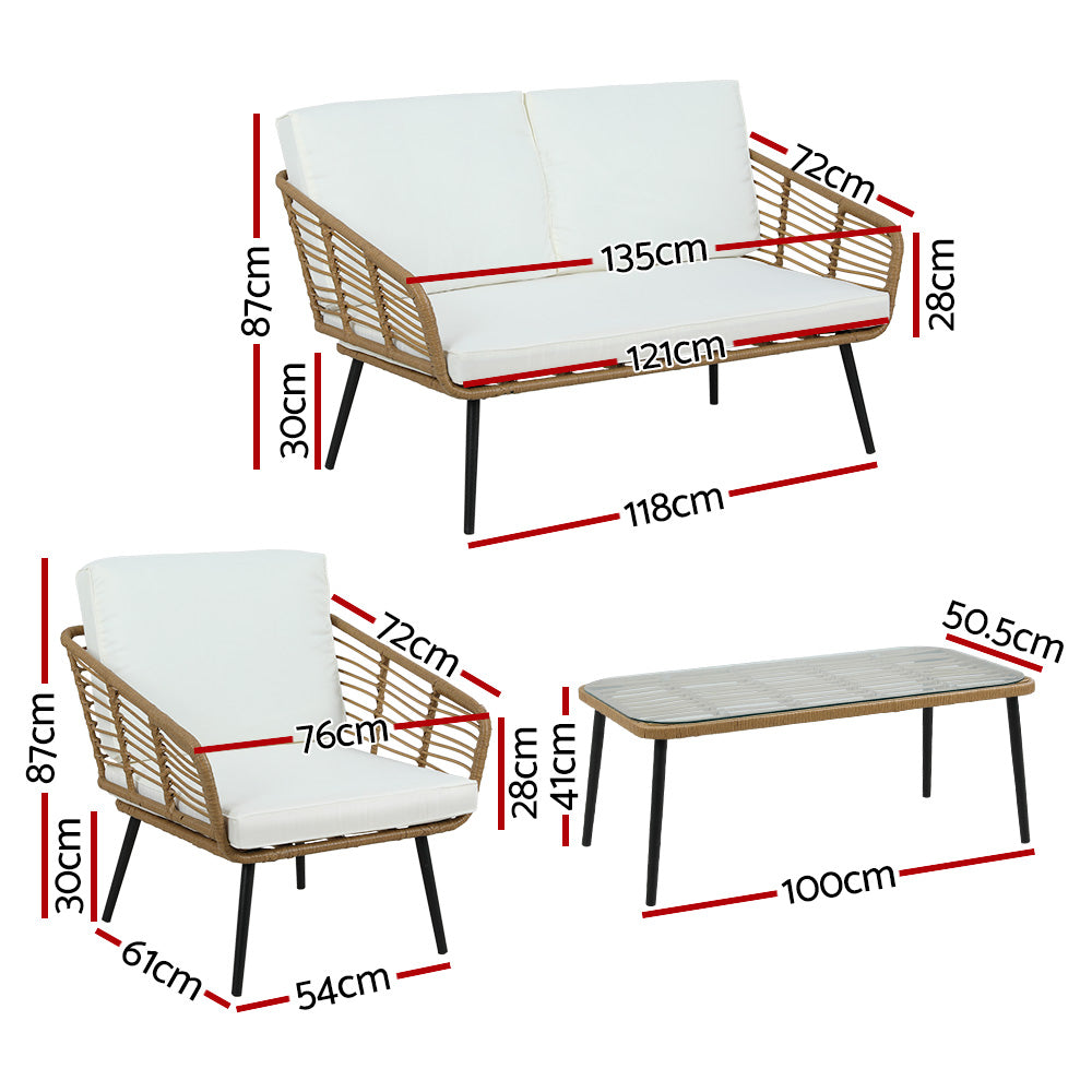 Eden Nest 4 Piece Outdoor Sofa Set Rattan Table Chairs