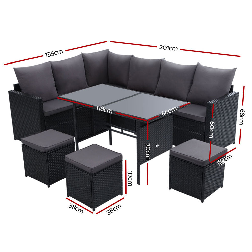 Eden Nest Outdoor Dining Set 9 Seater Sofa Lounge Chairs