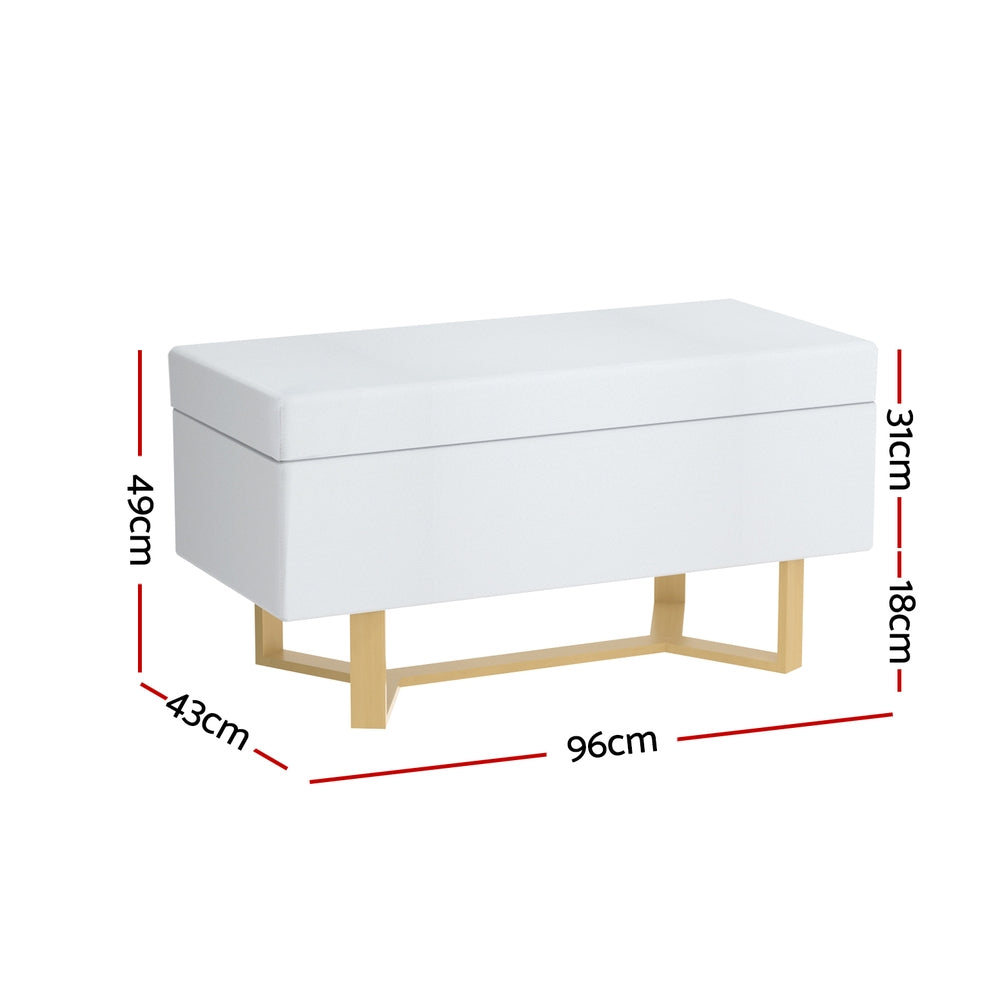 Eden Nest Linen White Criss Cross Storage Ottoman Box