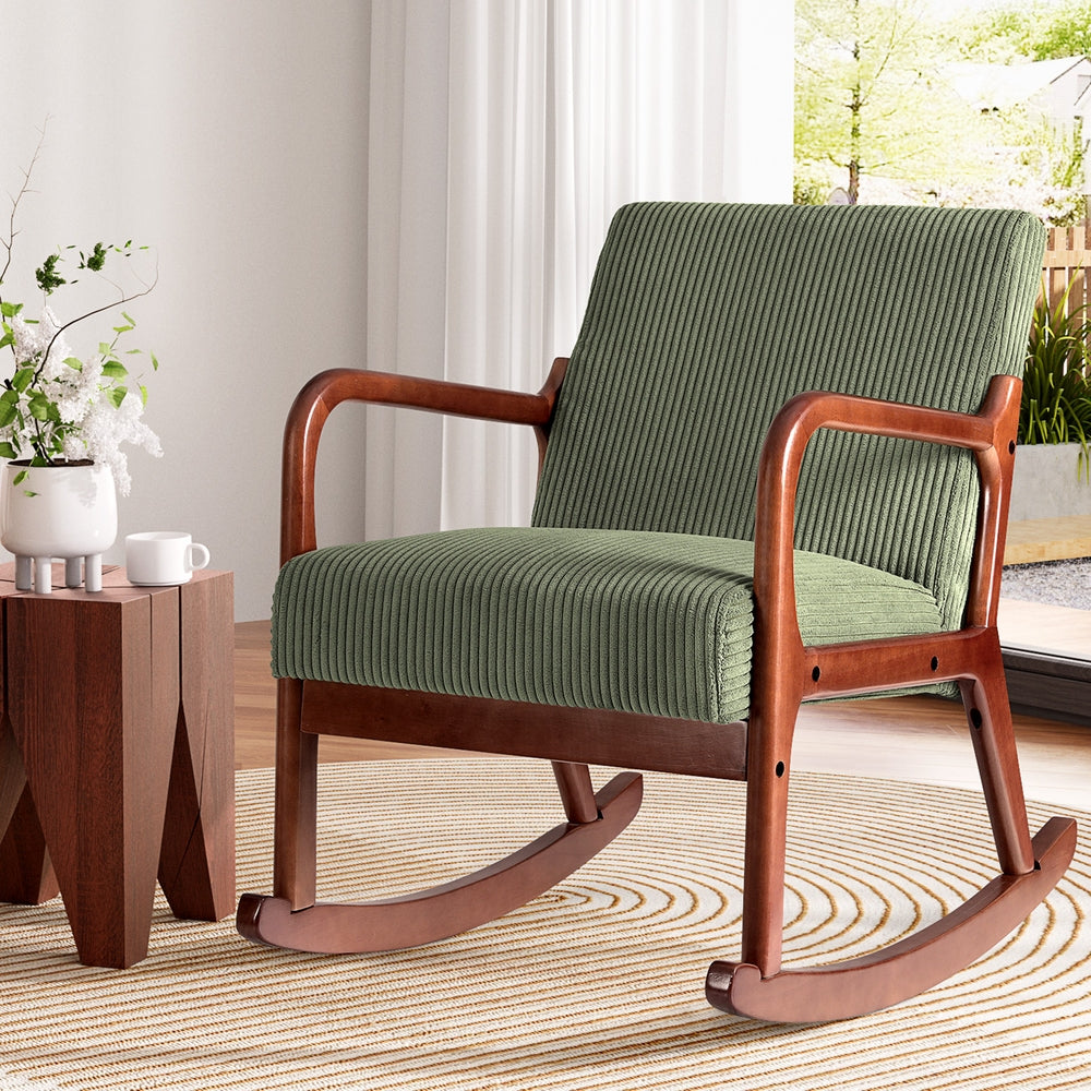 Eden Nest Corduroy Armchair – Green and Walnut, Modern Scandinavian Design