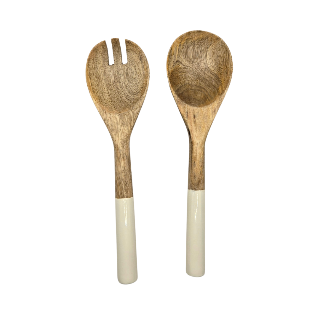 Eden Nest Mango Wood and Enamel Salad Server Set