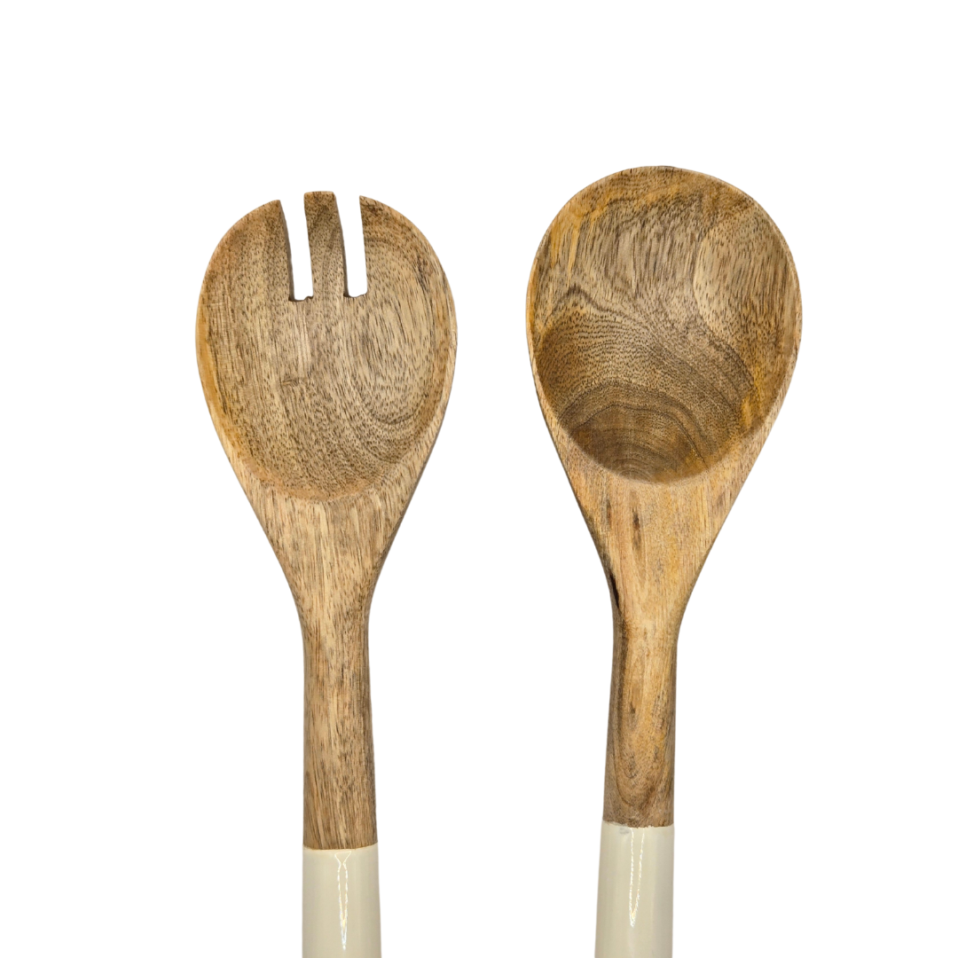 Eden Nest Mango Wood and Enamel Salad Server Set