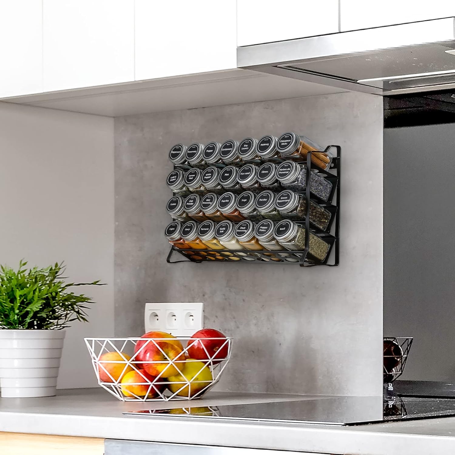 Eden Nest 4-Tier Spice Rack Organizer with 28 Glass Jars, Labels, Funnel, and Marker-Countertop & Cabinet Storage