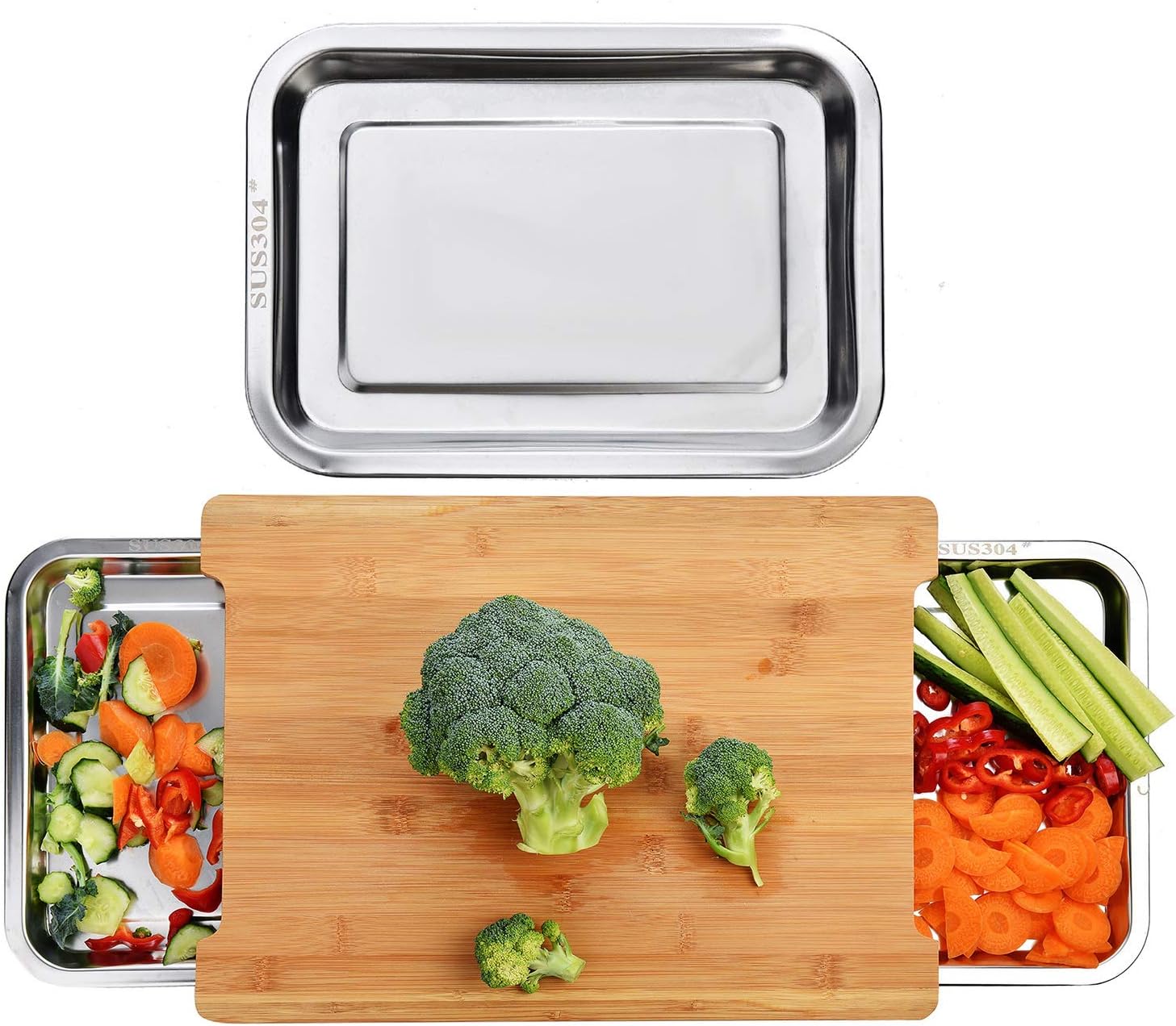 Eden Nest Bamboo Chopping Board with 2 Slide-Out Stainless Steel Trays