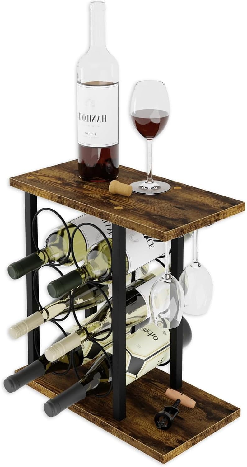Eden Nest Countertop Wine Rack for 6 Bottles and 2 Glasses
