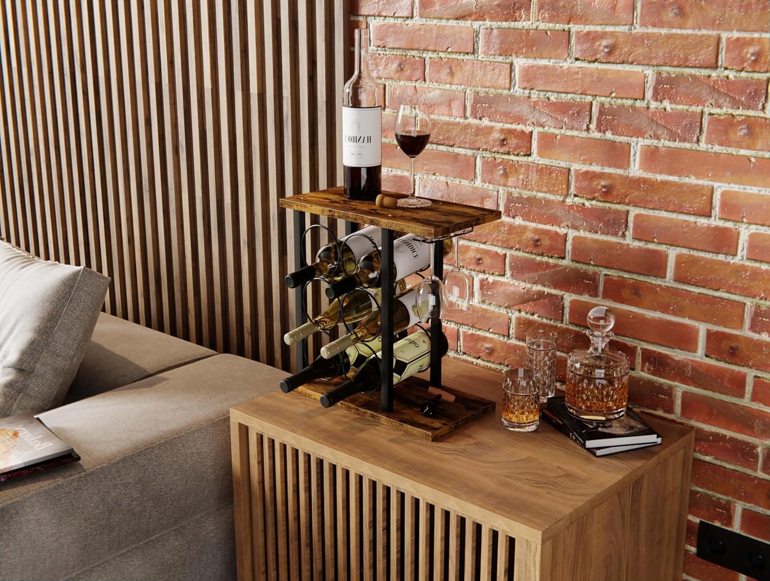 Eden Nest Countertop Wine Rack for 6 Bottles and 2 Glasses
