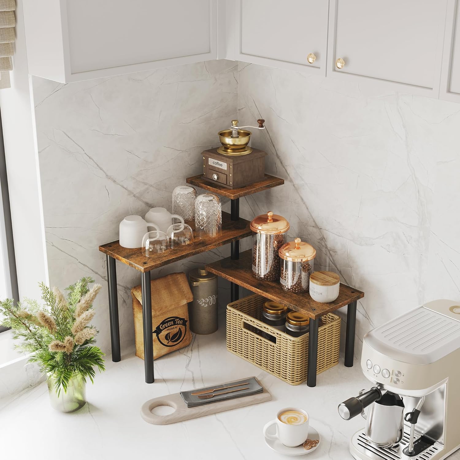 Eden Nest 3-Tier Wooden Corner Shelf – Kitchen Spice Rack Organizer &amp; Home Storage