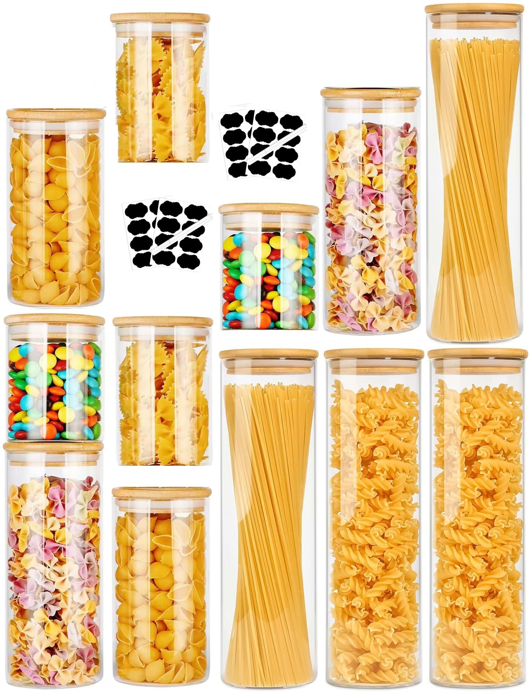 Eden Nest 12-Pack Glass Storage Jars with Bamboo Lids Comes In Multi-Size