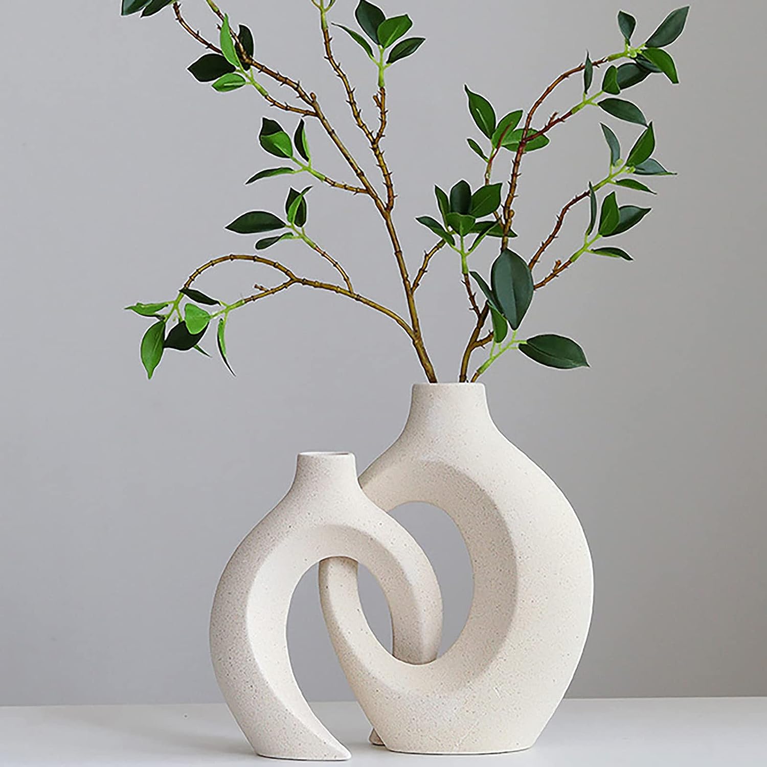 Eden Nest Ceramic 2 White Vases For Home Decor Sets