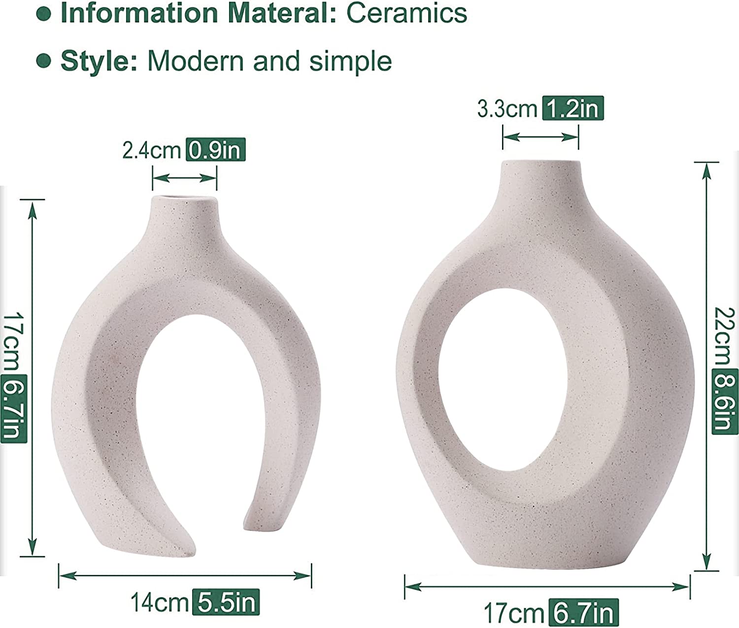 Eden Nest Ceramic 2 White Vases For Home Decor Sets