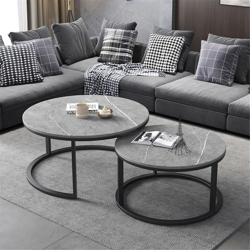Eden Nest Grey Marble Nesting Coffee Tables 60 by 80 cm