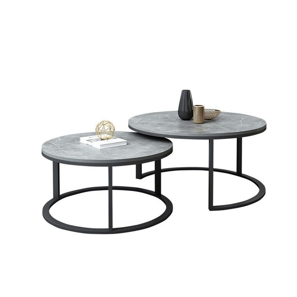 Eden Nest Grey Marble Nesting Coffee Tables 60 by 80 cm