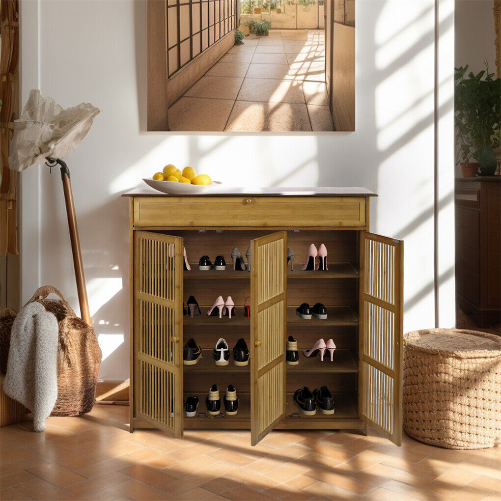 Eden Nest Bamboo Four Tier Shoe Rack Cabinet With Drawers