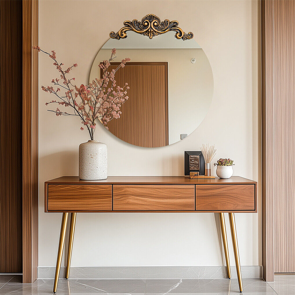 Baroque Antique Round Wall Mirror With Ornate Decor 90x94cm