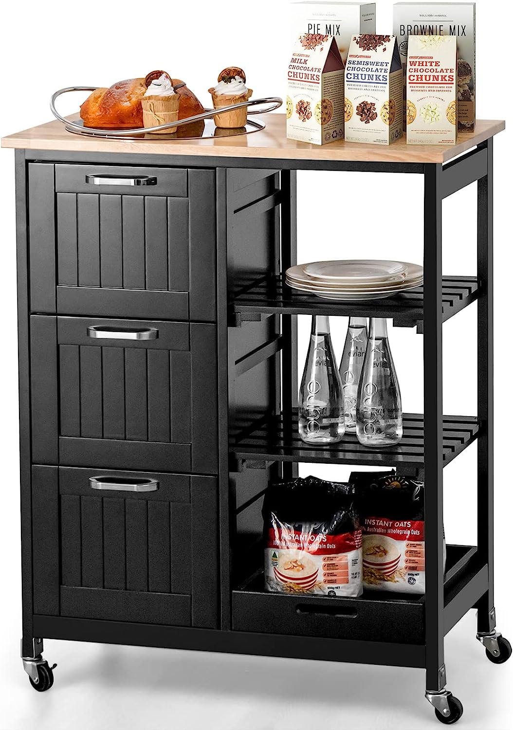Kitchen Island Cart With Storage Drawers And Shelves