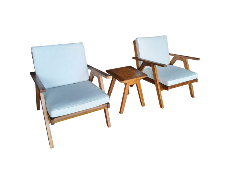 Pencil Side Table And Sofa Armchairs Set In Acacia Wood