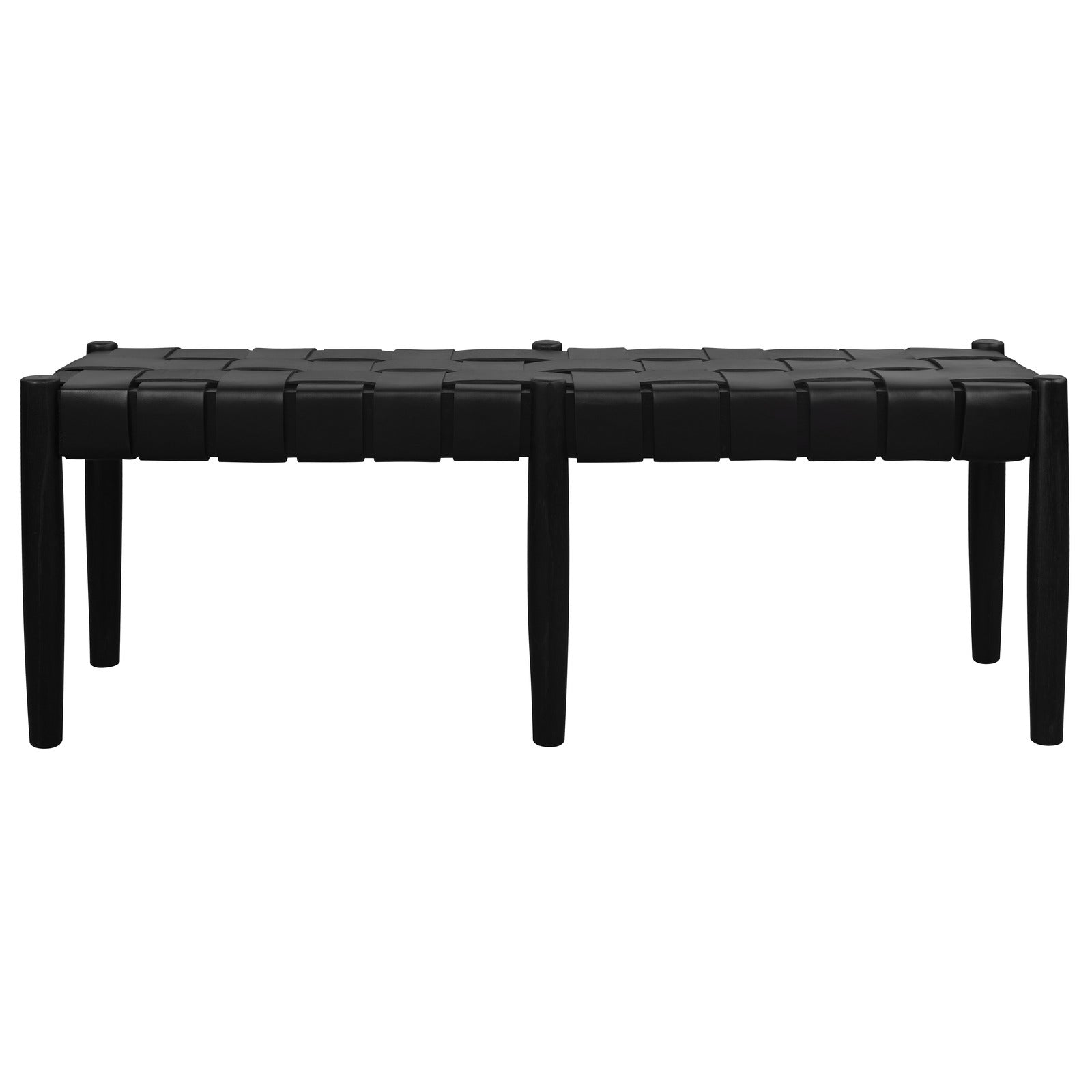 Eden Nest Leather Bench Black With Handwoven Leather Seat