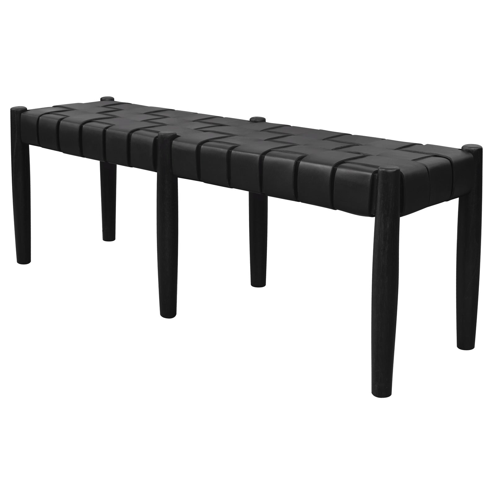 Eden Nest Leather Bench Black With Handwoven Leather Seat