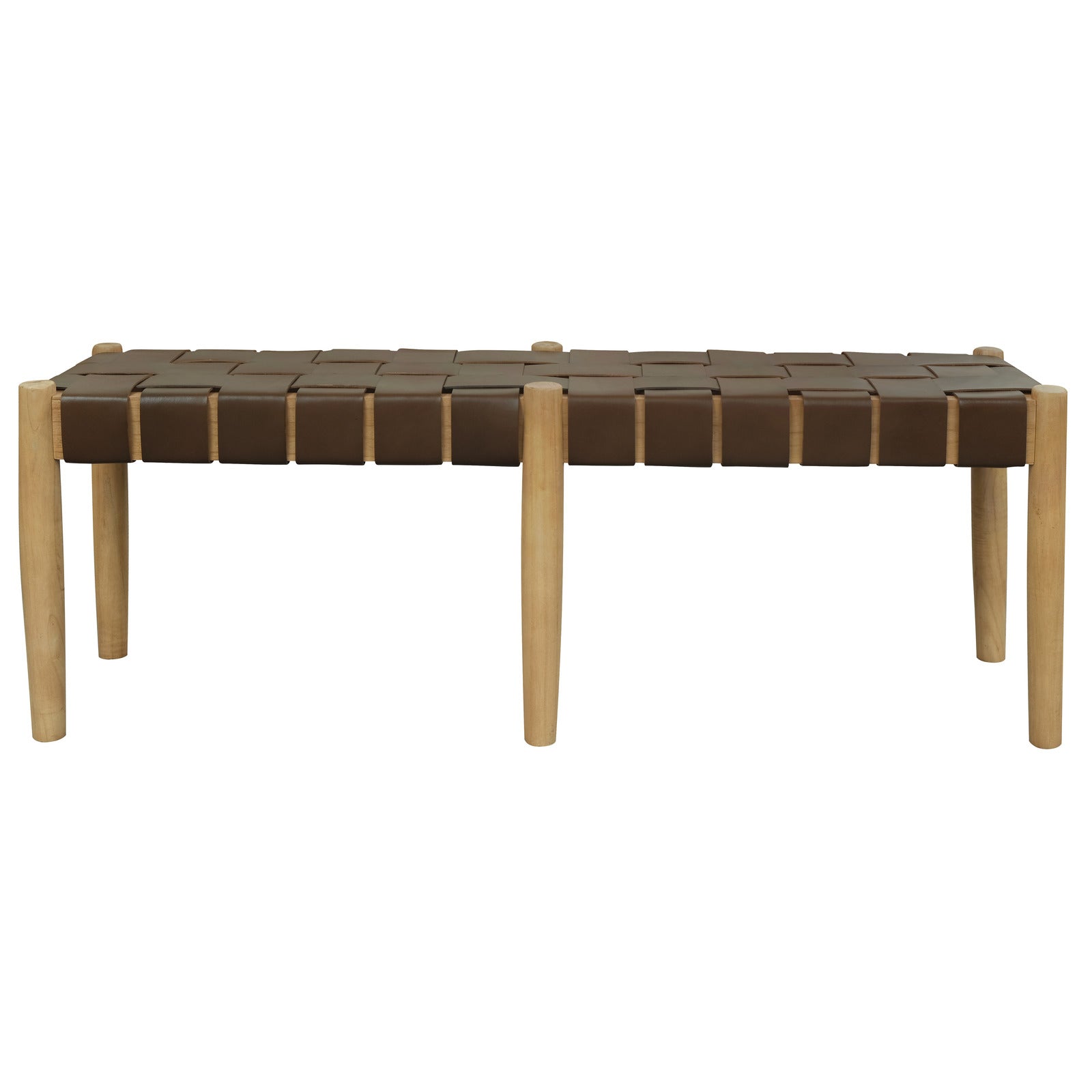 Eden Nest Leather Bench With Handwoven Seat Natural