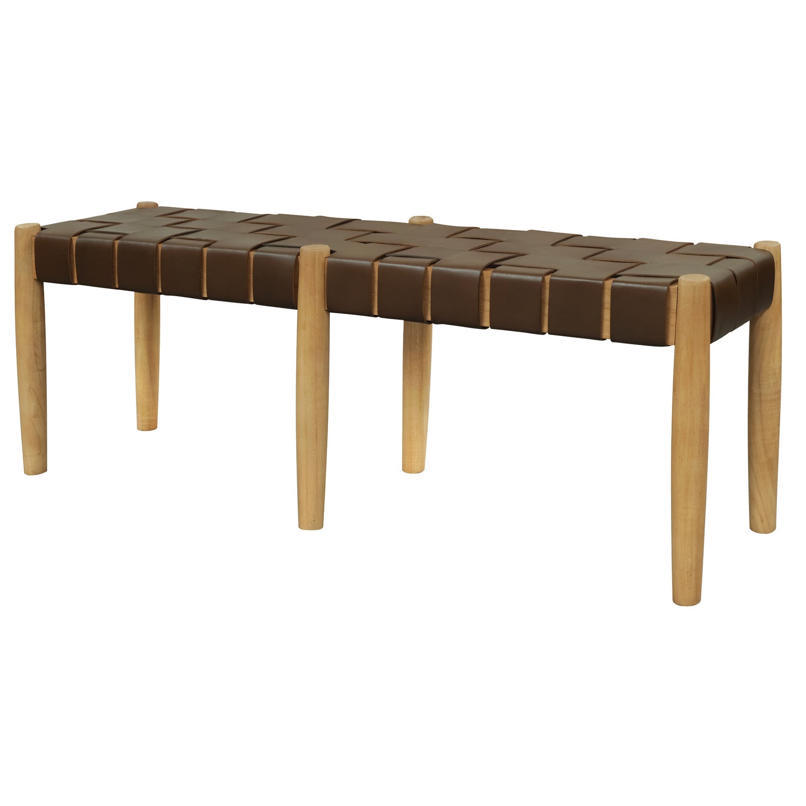 Eden Nest Leather Bench With Handwoven Seat Natural