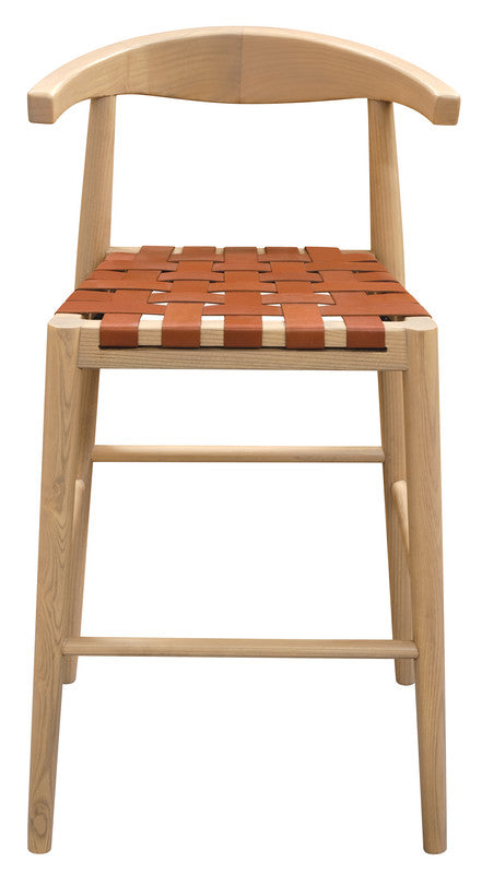 Eden Nest Elliot Oak and Genuine Leather Bar Stool Set of 2 Available in Black and Natural Finishes