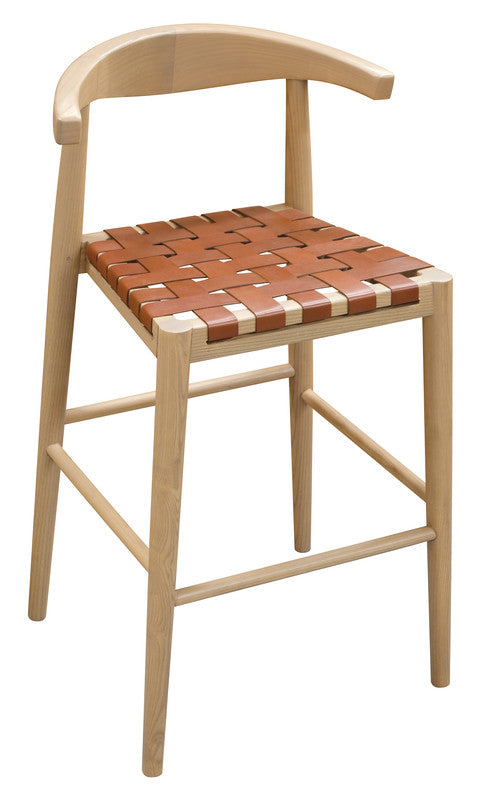 Eden Nest Elliot Oak and Genuine Leather Bar Stool Set of 2 Available in Black and Natural Finishes