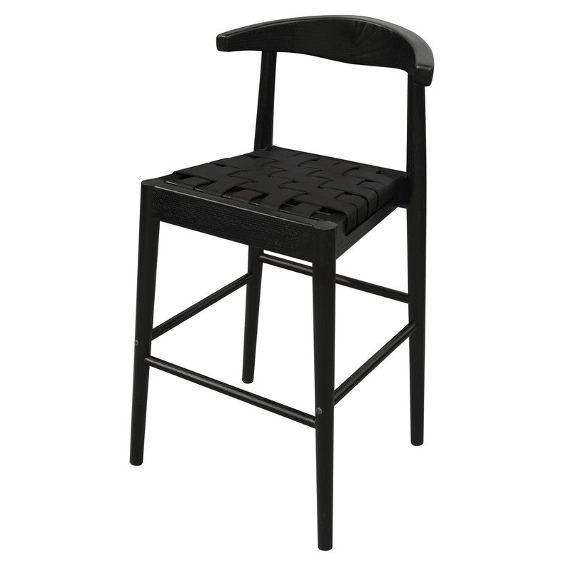Eden Nest Elliot Oak and Genuine Leather Bar Stool
