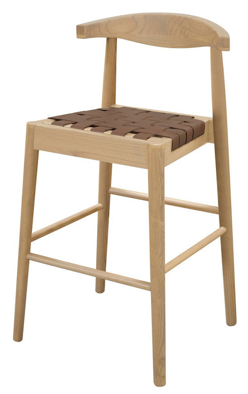 Eden Nest Elliot Oak and Genuine Leather Bar Stool