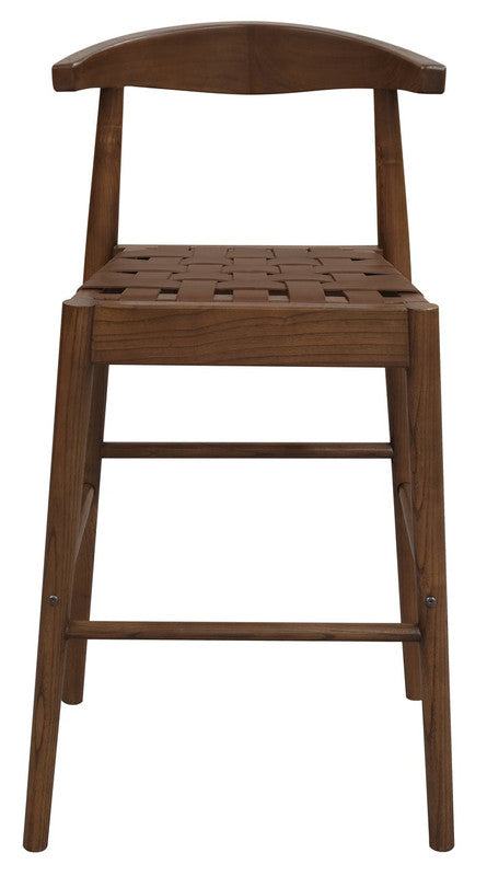 Eden Nest Elliot Oak and Genuine Leather Bar Stool