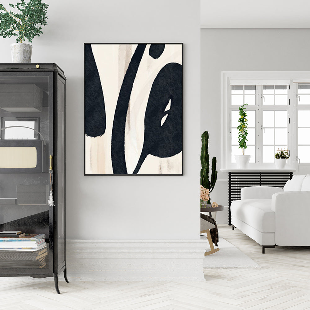 Wall Art 90cm By 135cm Black Ink Canvas With Black Frame