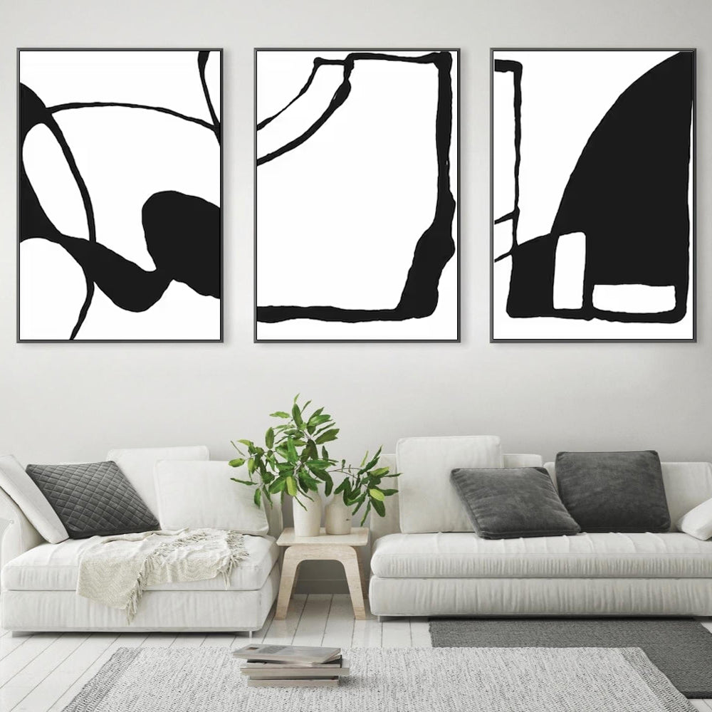 Wall Art 70x100cm Black And White 3 Sets Black Frame Canvas